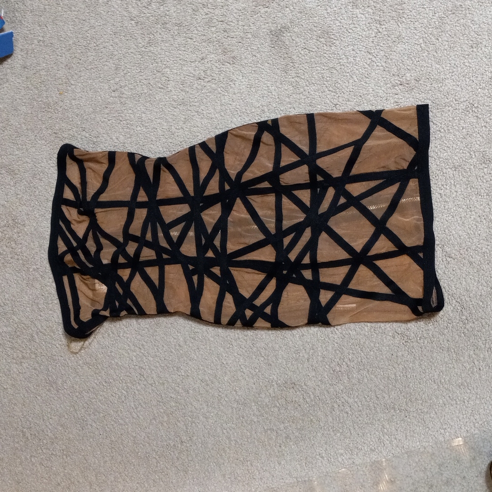 Short strapless bandage see-through dress with zipper going up the back